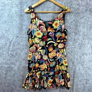 Vintage Isabel Ardee Tank Dress Womens 8 Bright Artsy Ruffle Drop Hem Maximalist